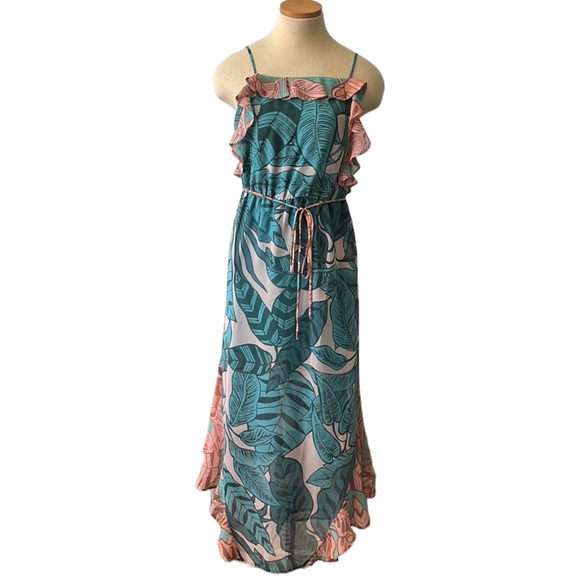 Anthropologie FARM Rio Ruffled Botanical Maxi Dress, Teal/Peach, XS - Picture 2 of 16